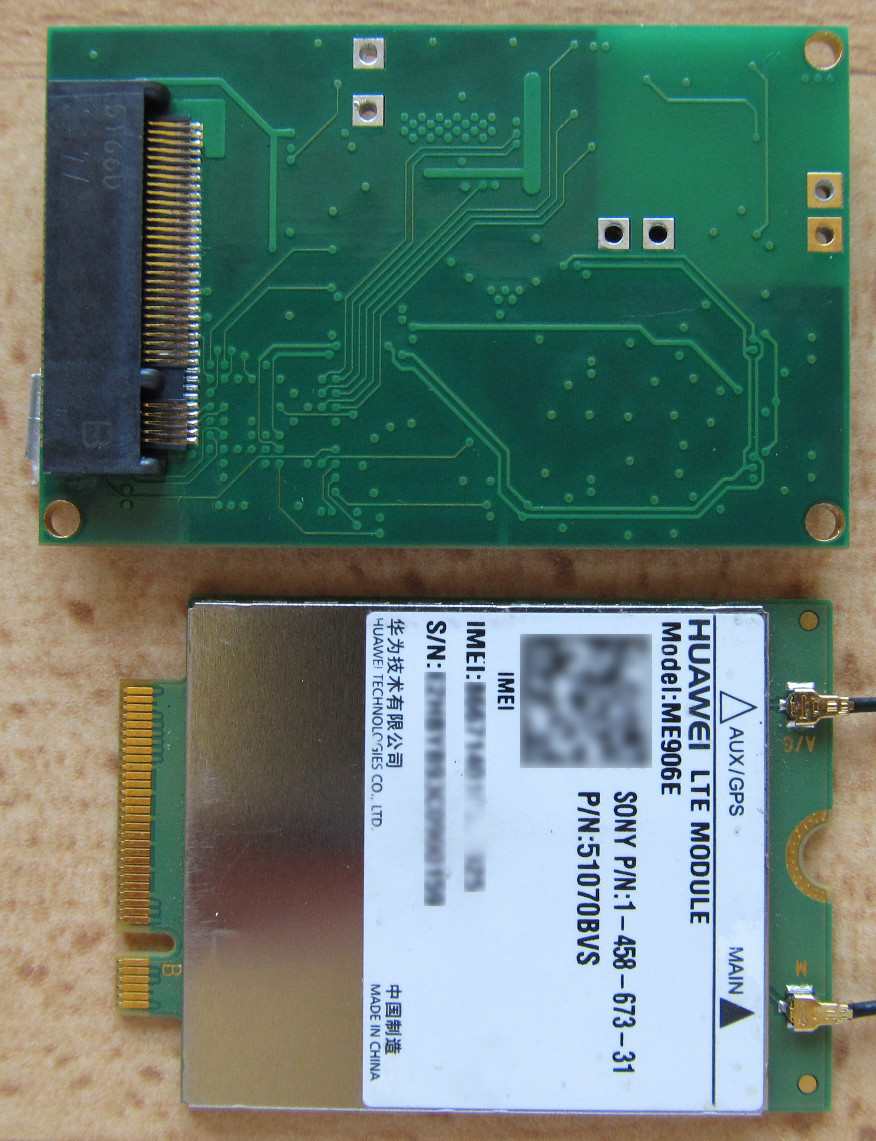 Bottom side of board with LTE modem connector and LTE modem.